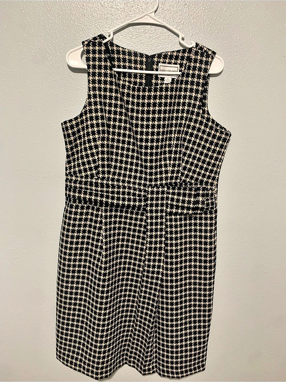 Karin Stevens Houndstooth Mini Dress in Black & Cream Size 12